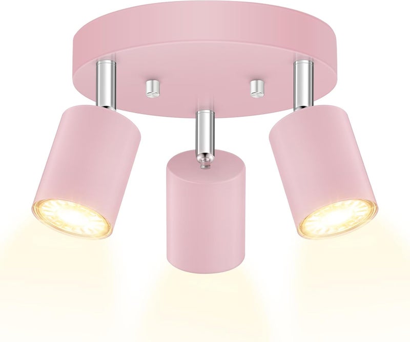 BoostArea LED 3 Light Track Lighting Kit, LED Track Lighting Fixtures, Pink Round Ceiling Spot Lighting, Flexibly Rotatable Light Head for Kitchen, Living Room, Bedroom, GU10 Bulb Not Included - Image 1